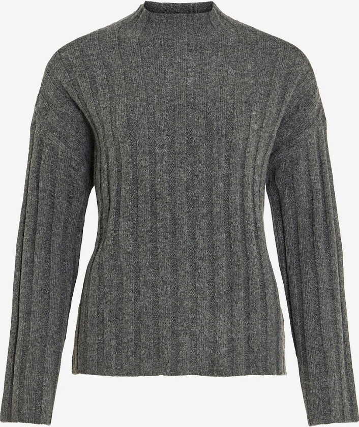 Genser viJaney Highneck L/S Rib Knit Top - Grå
