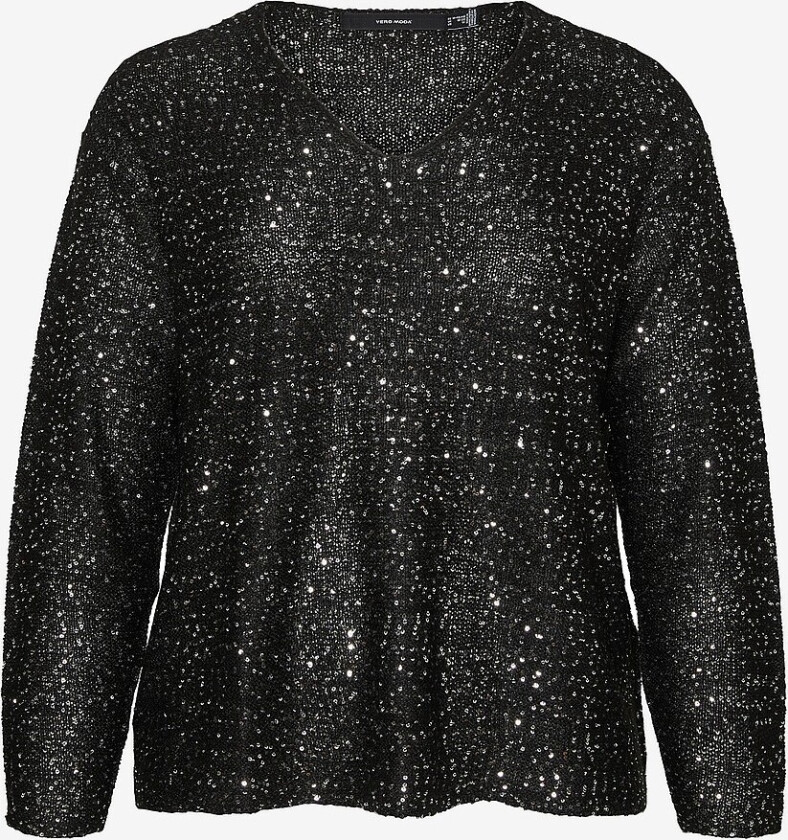 Paljettgenser vmCleilani New LS V-neck Pullover - Svart