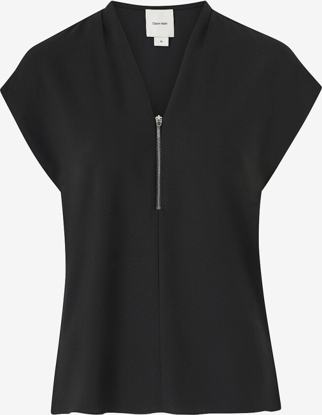 Topp Heavy Georgette SS Zip Blouse - Svart