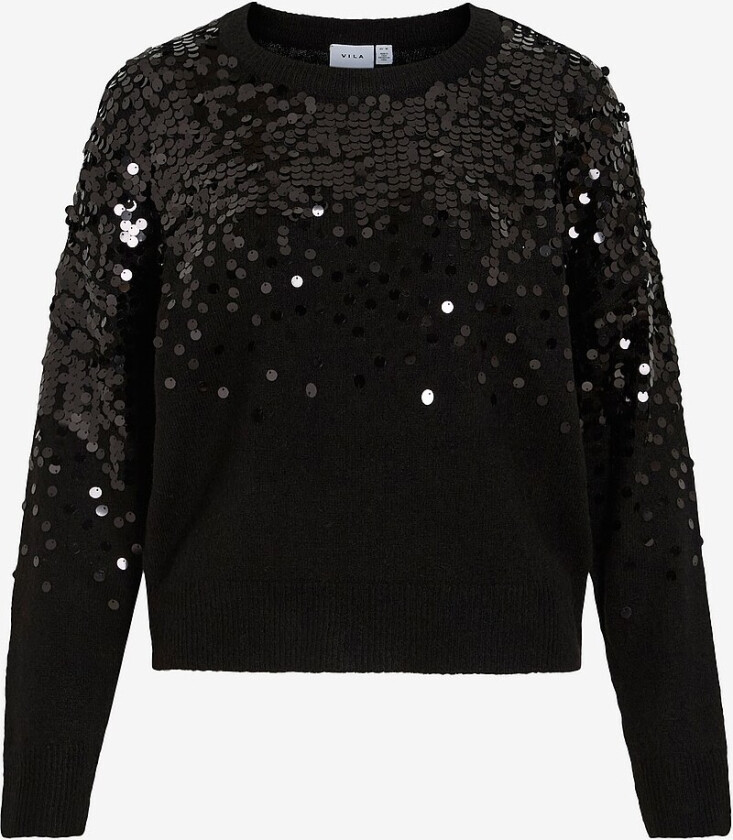 Paljettgenser viSiquin O-neck L/S Sequin Knit Top - Svart