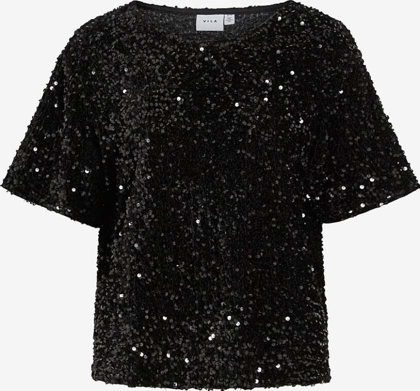 Topp viFaith O-neck S/S Sequin Top - Svart