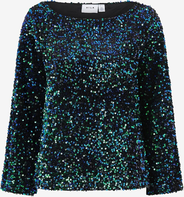 Topp viFaith Boat Neck L/S Sequin Top - Svart