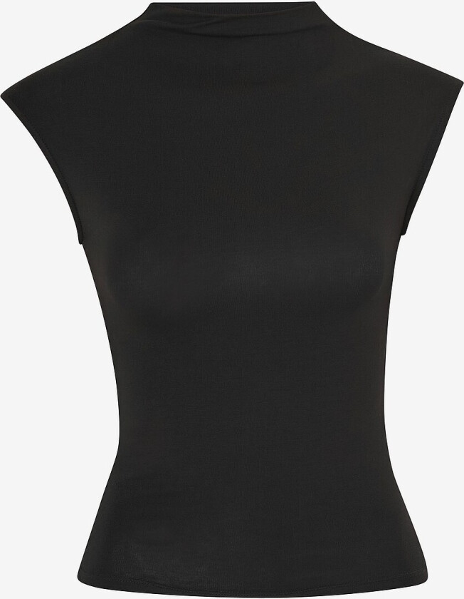 Topp Soft Touch Funnel Neck Top - Svart
