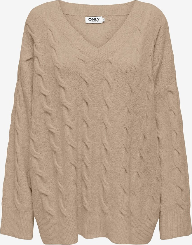 Genser onlJeanett Life L/S Cable V-neck CC - Beige