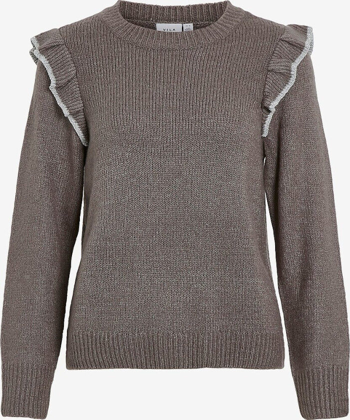 Genser viNanzy L/s O-neck Flounce Knit Top - Grå