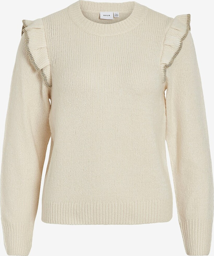 Genser viNanzy L/s O-neck Flounce Knit Top - Beige