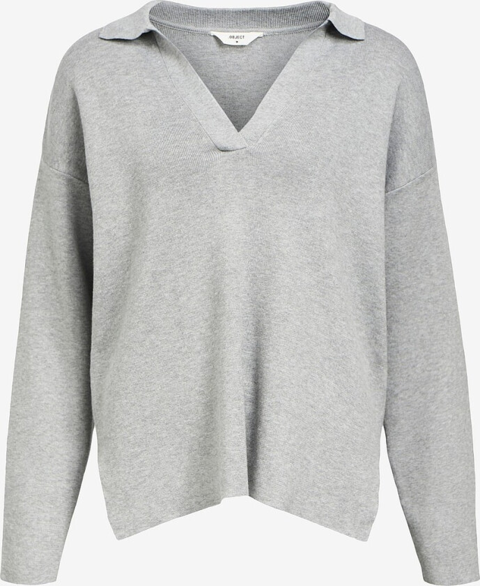 Pullover objEster L/S Lo Knit Polo Div - Grå