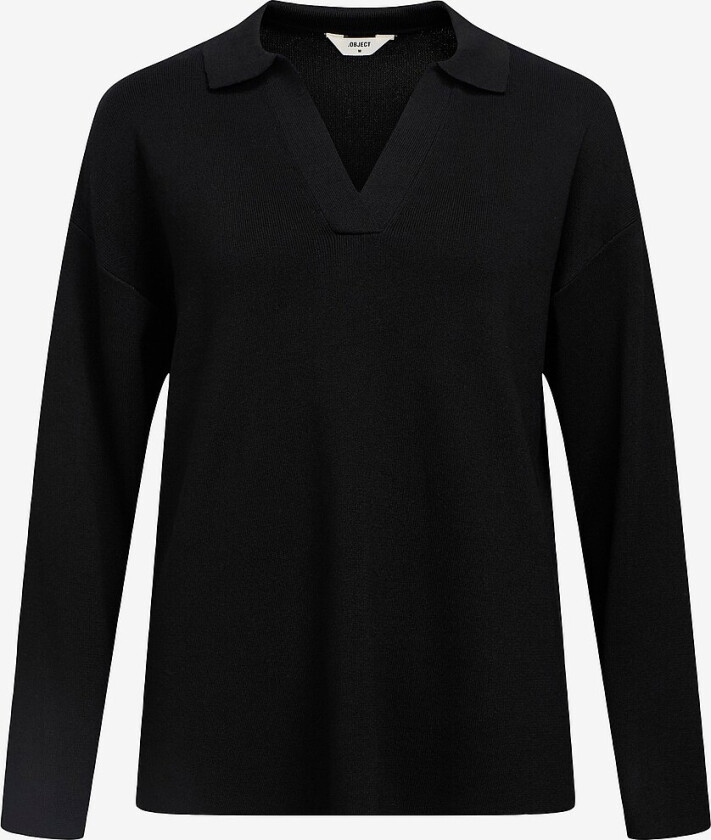 Pullover objEster L/S Lo Knit Polo Div - Svart