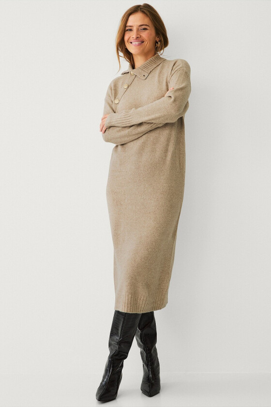 Kjole viJulle L/S Highneck Midi Knit Dress - Brun