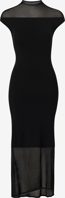 Kjole Sheer Viscose Knit Midi - Svart