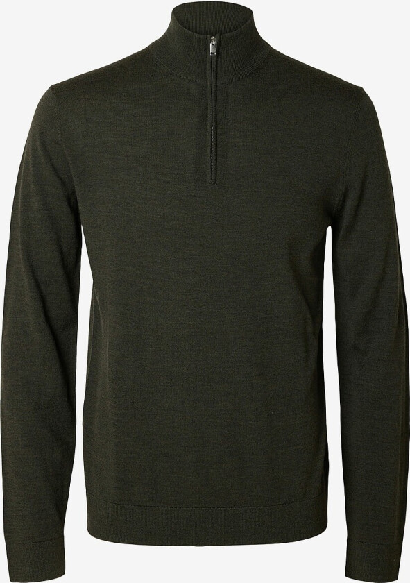 Genser slhTray LS Knit Merino Half Zip - Grønn