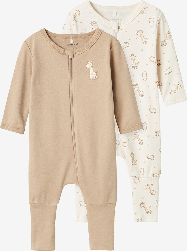 Babygrow body nbnNightsuit 2P Zip FF Jet Giraffe - Hvit