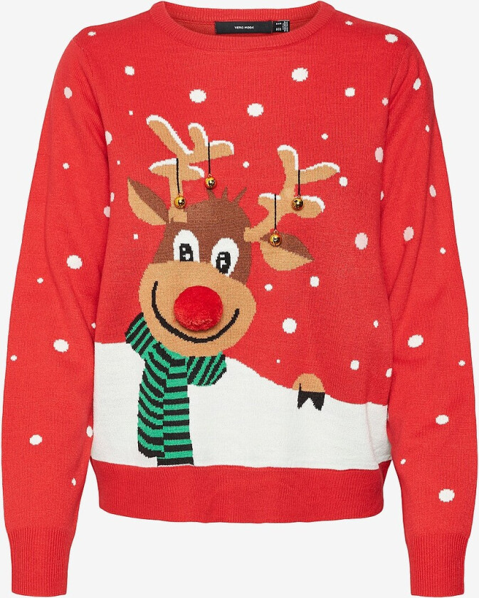 Genser vmSnowy Deer LS O-neck Xmas - Rød