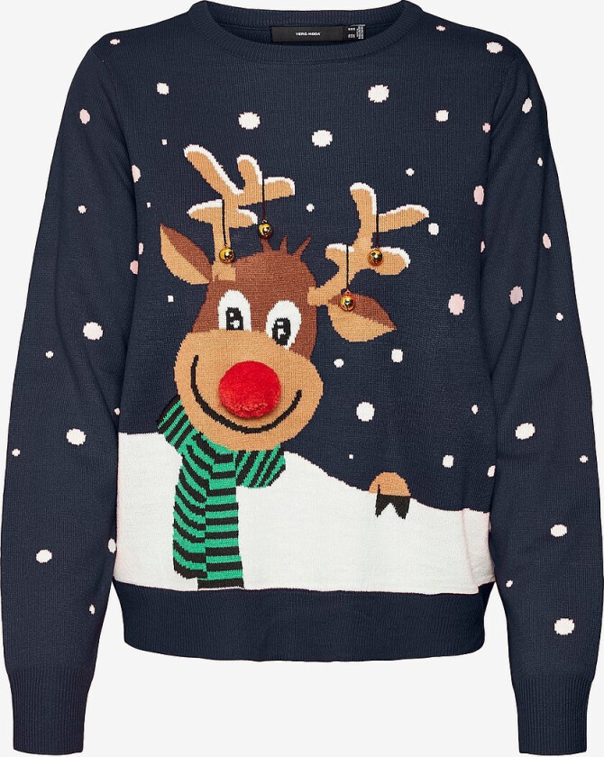 Genser vmSnowy Deer LS O-neck Xmas - Blå