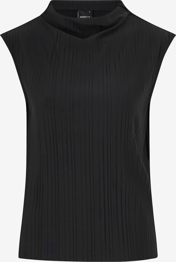 Topp Plisse Funnel Neck Top - Svart