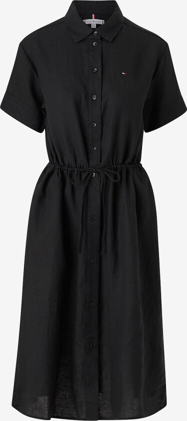 Kjole i lin Linen SS Midi Shirt Dress - Svart