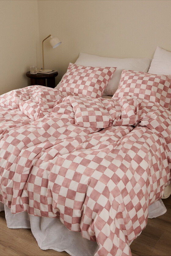 Sengesett Milly Check i bomull 2 eller 3 deler - Rosa