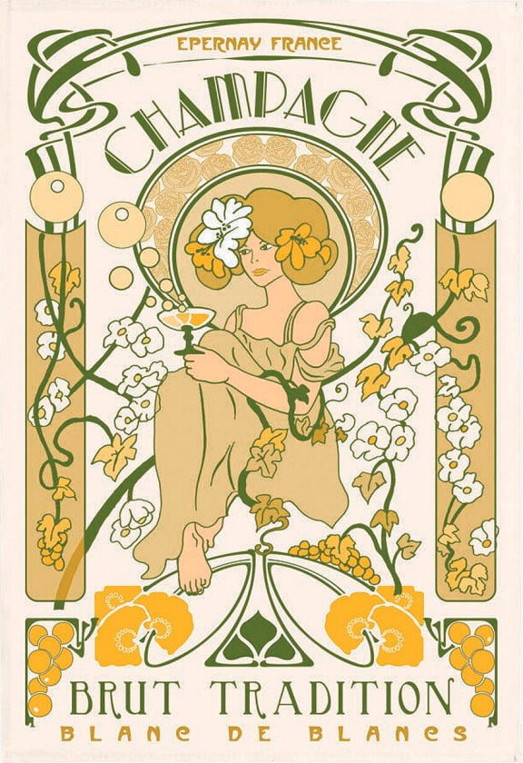 Kjøkkenhåndkle Champagne Art Deco 48 X 72 - Hvit