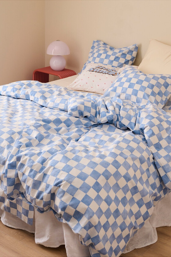 Sengesett Milly Check i bomull 2 eller 3 deler - Blå