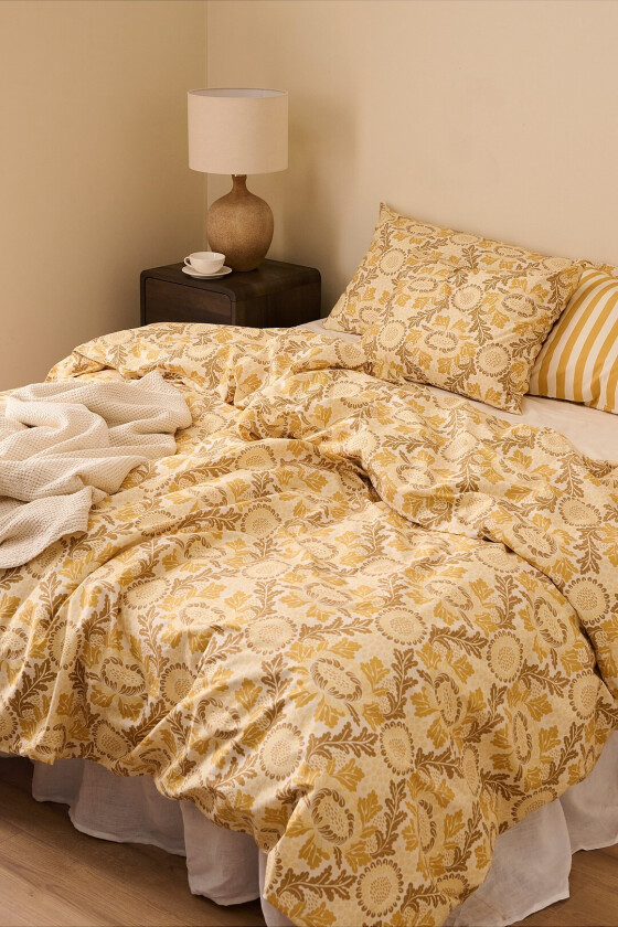 Sengesett Crystal Flower i bomullspercale 2 eller 3 stykker - Gul