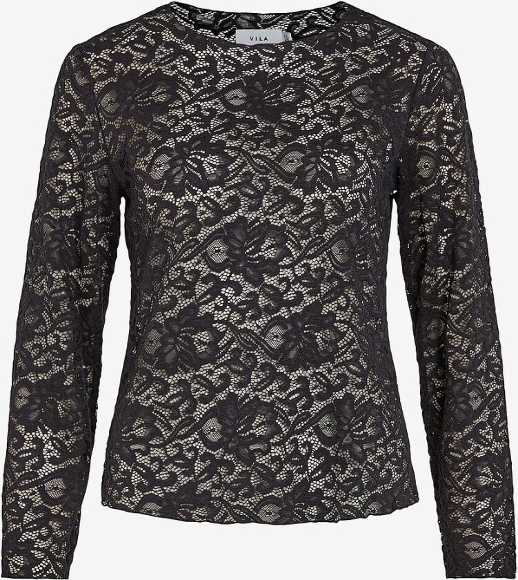 Topp viHelen L/S O-neck Lace Top - Svart