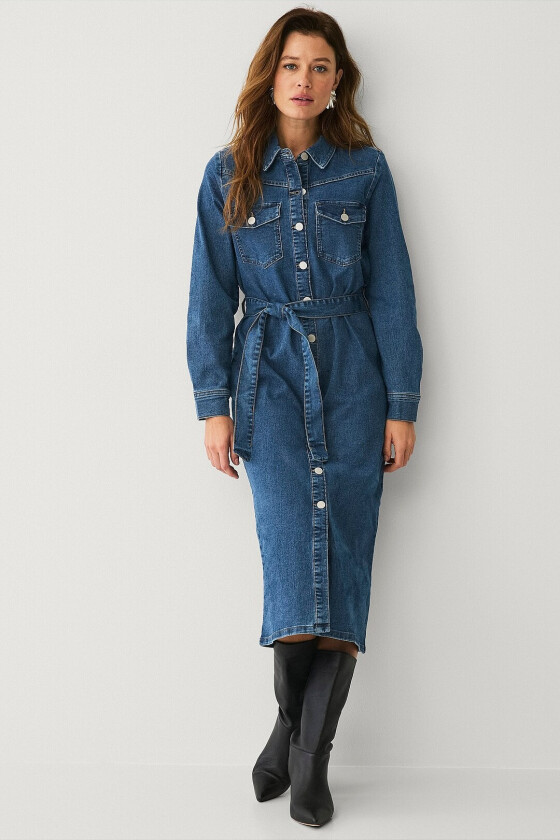 Denimkjole viAlly L/S Midi Denim Dress - Blå