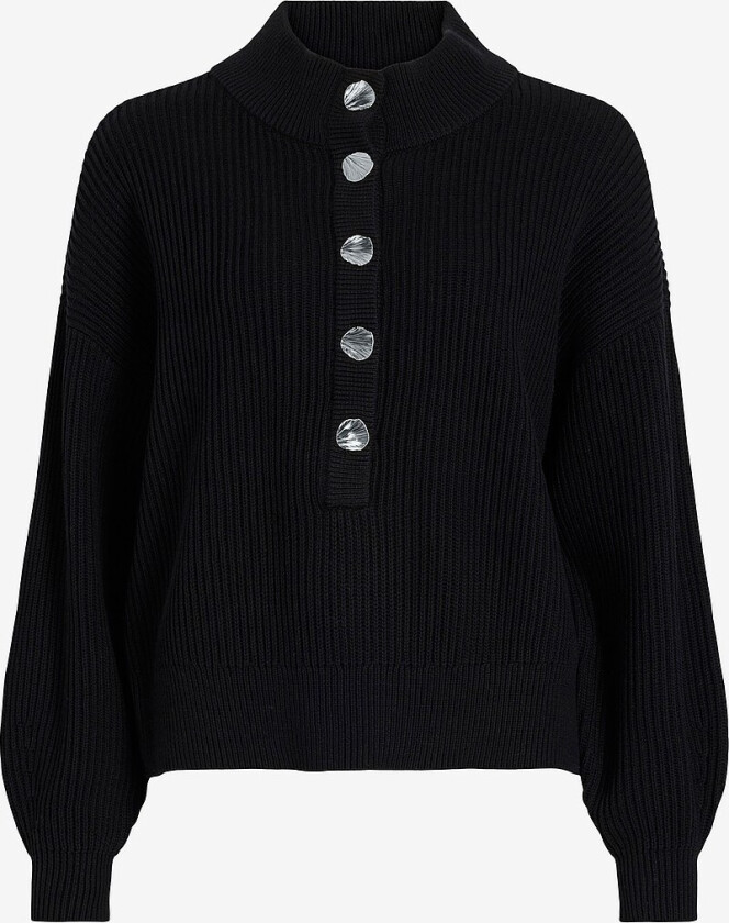 Genser viChing O-neck L/S Button Knit Top - Svart
