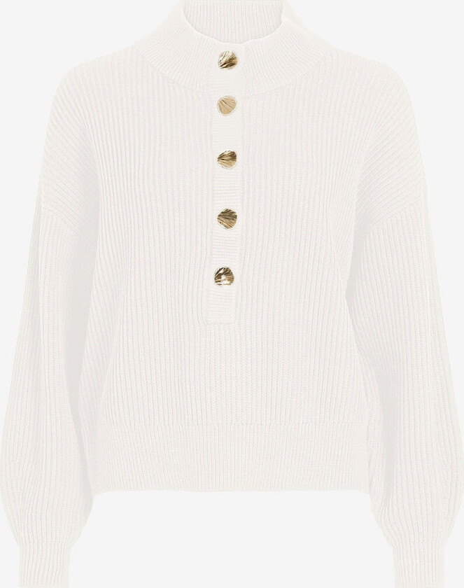 Genser viChing O-neck L/S Button Knit Top - Hvit