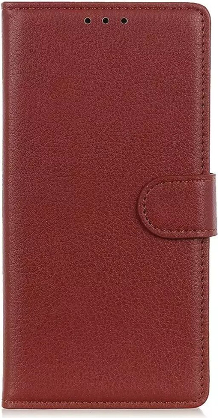 iPhone 15 Litchi Skinn Deksel m. Lommebok - Brun