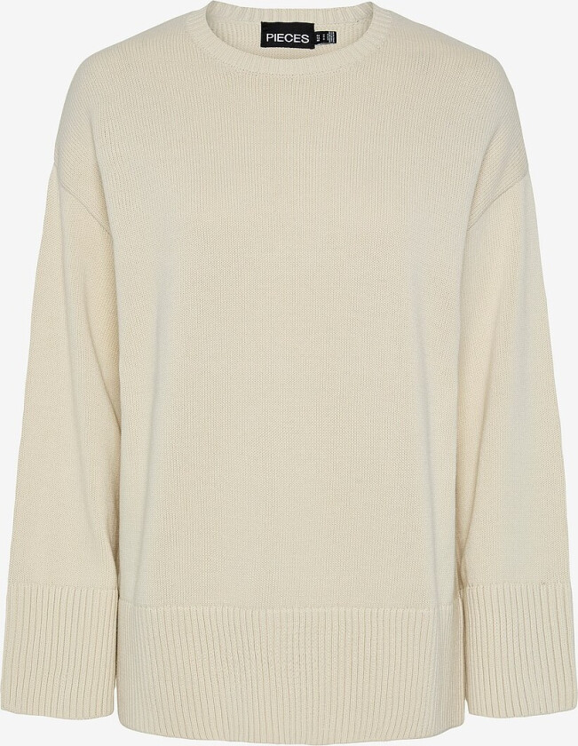 Genser pcAva LS O-neck Slit Knit - Beige