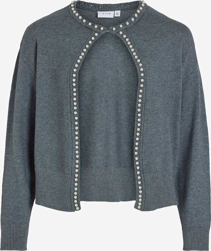 Kardigan viZafina L/S O-neck Pearl Knit - Grå