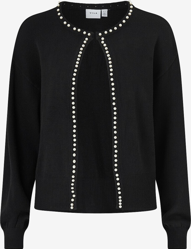 Kardigan viZafina L/S O-neck Pearl Knit - Svart