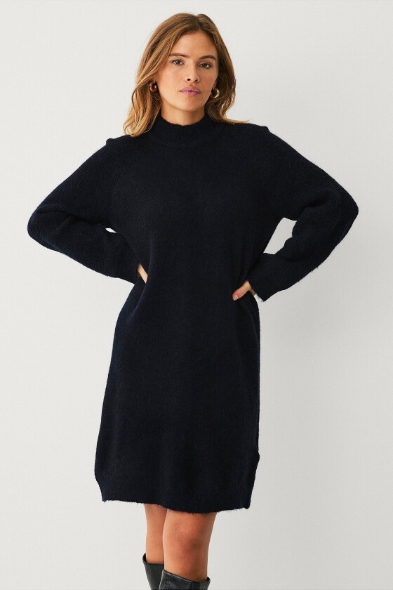 Kjole slfLulu LS High Neck Knit Dress - Svart