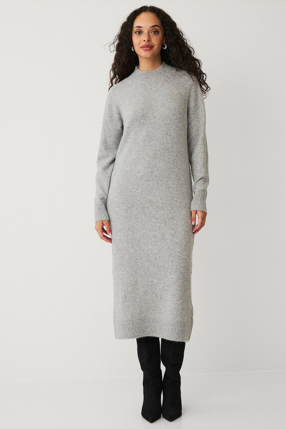 Kjole viKiku L/S High Neck Midi Knit Dres - Grå