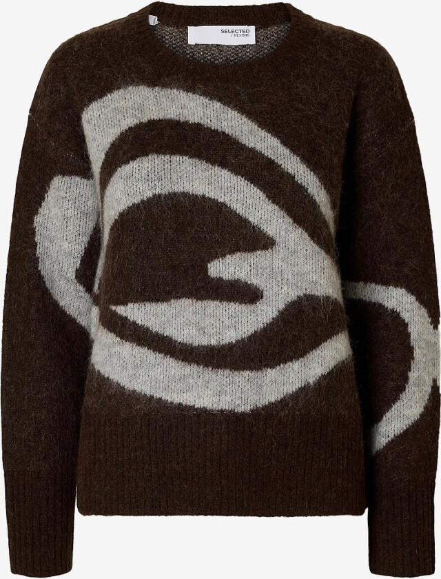 Genser slfAlva Swirl LS Knit O-neck - Brun