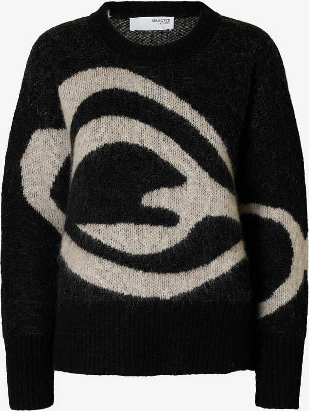 Genser slfAlva Swirl LS Knit O-neck - Svart