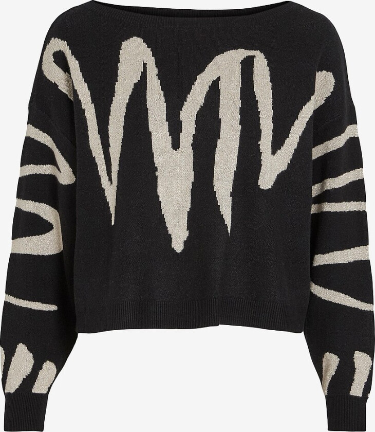 Topp viScribbi Open O-neck L/S Knit Top - Svart