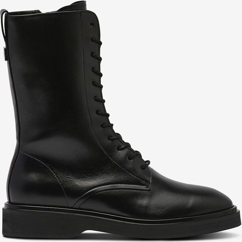 Boots Flat Mid Lace UP Boot Lth - Svart