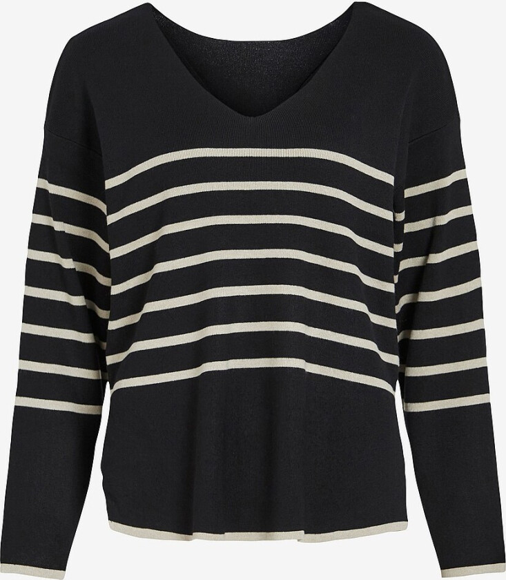 Genser viOstria V-neck L/S Rev Top/cur - Svart