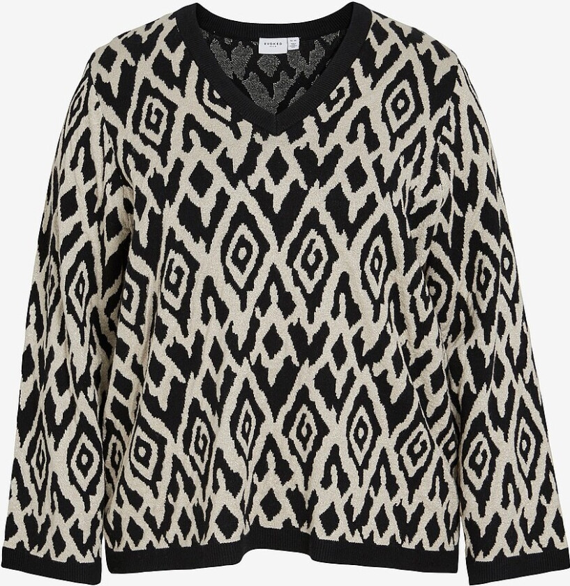 Genser viJefra V-neck L/S Jacquard Knit - Beige