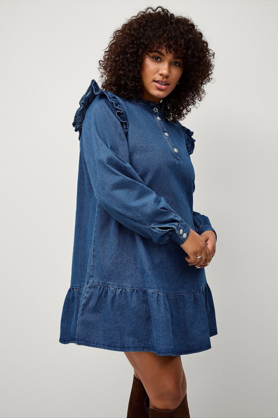Kjole eLova L/S Denim Abk Dress - Blå