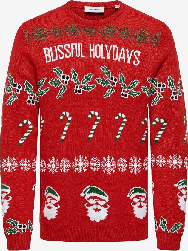 Julegenser onsMmas Reg 5 Allover Crew Knit - Rød