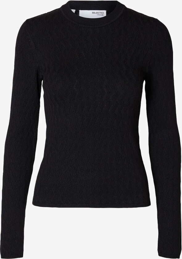 Topp slfCabala LS Knit O-neck - Svart