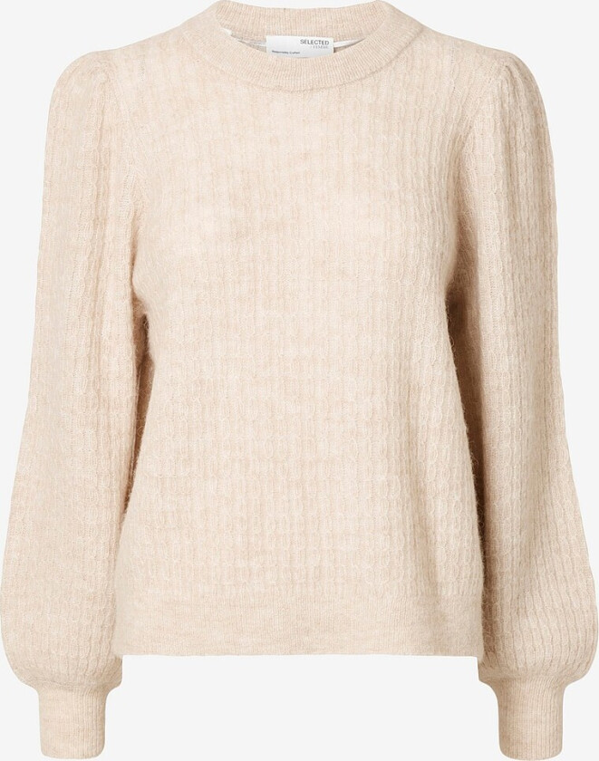 Genser slfLulu LS Structure Knit O-neck - Beige