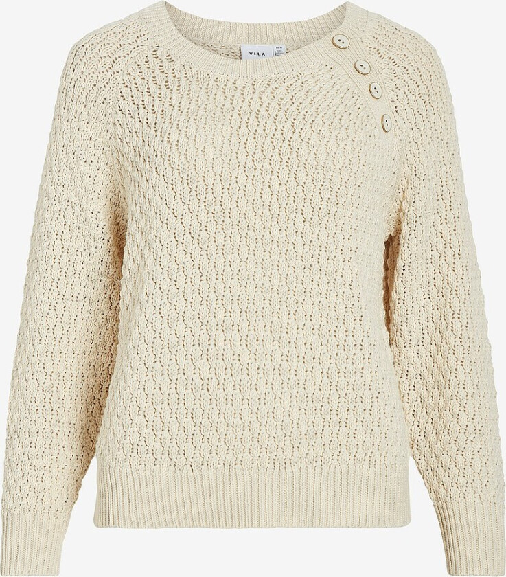 Genser viJosmira O-neck L/S Button Knit - Beige