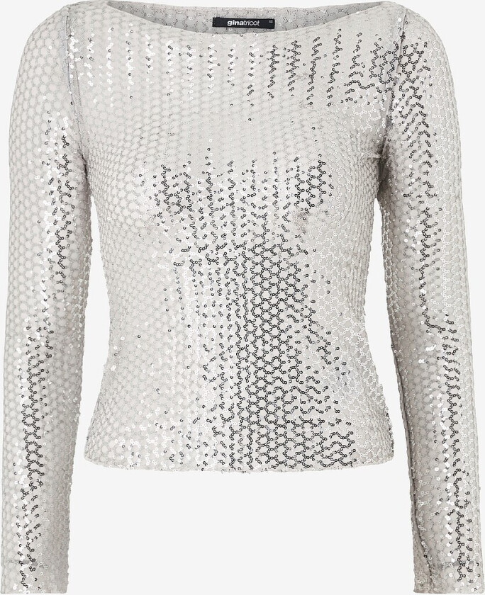 Paljettopp Sequin Boatneck Top - Sølv