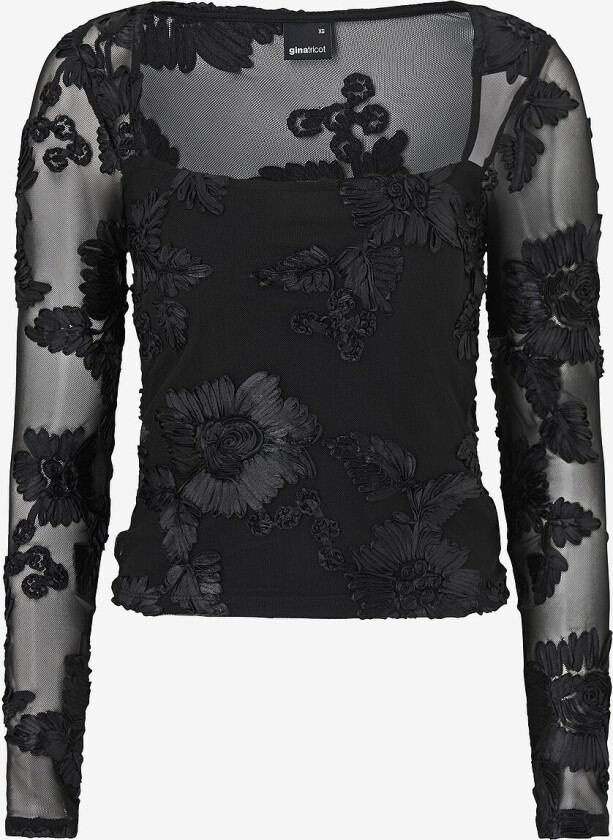 Topp Flower Embroidery Top - Svart