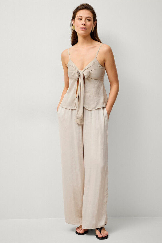 Bukser Wide Satin Trousers - Beige