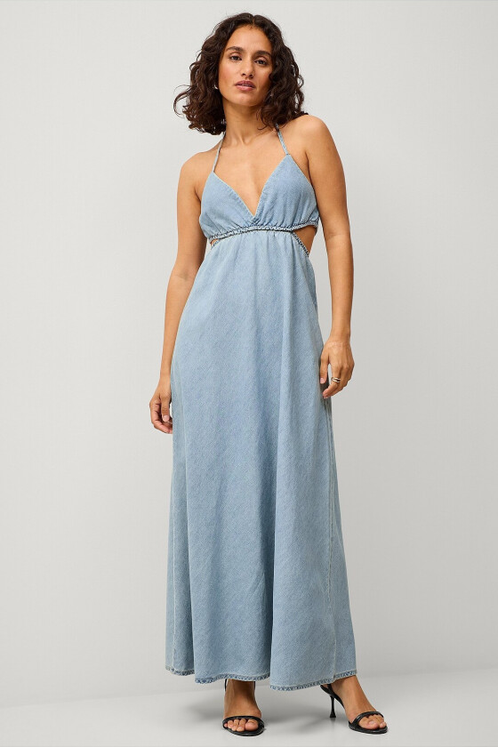 Kjole Open Back Denim Dress - Blå