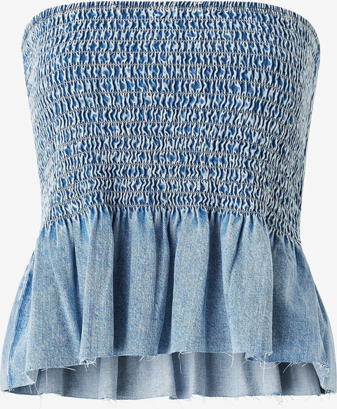 Topp Smock Peplum Denim Top - Blå